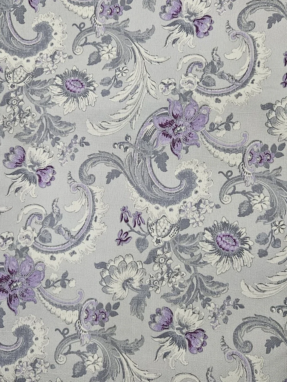 VTG Laura Ashley Gray Purple Floral Table Runner 13x70 Thick Canvas Duck NWOT